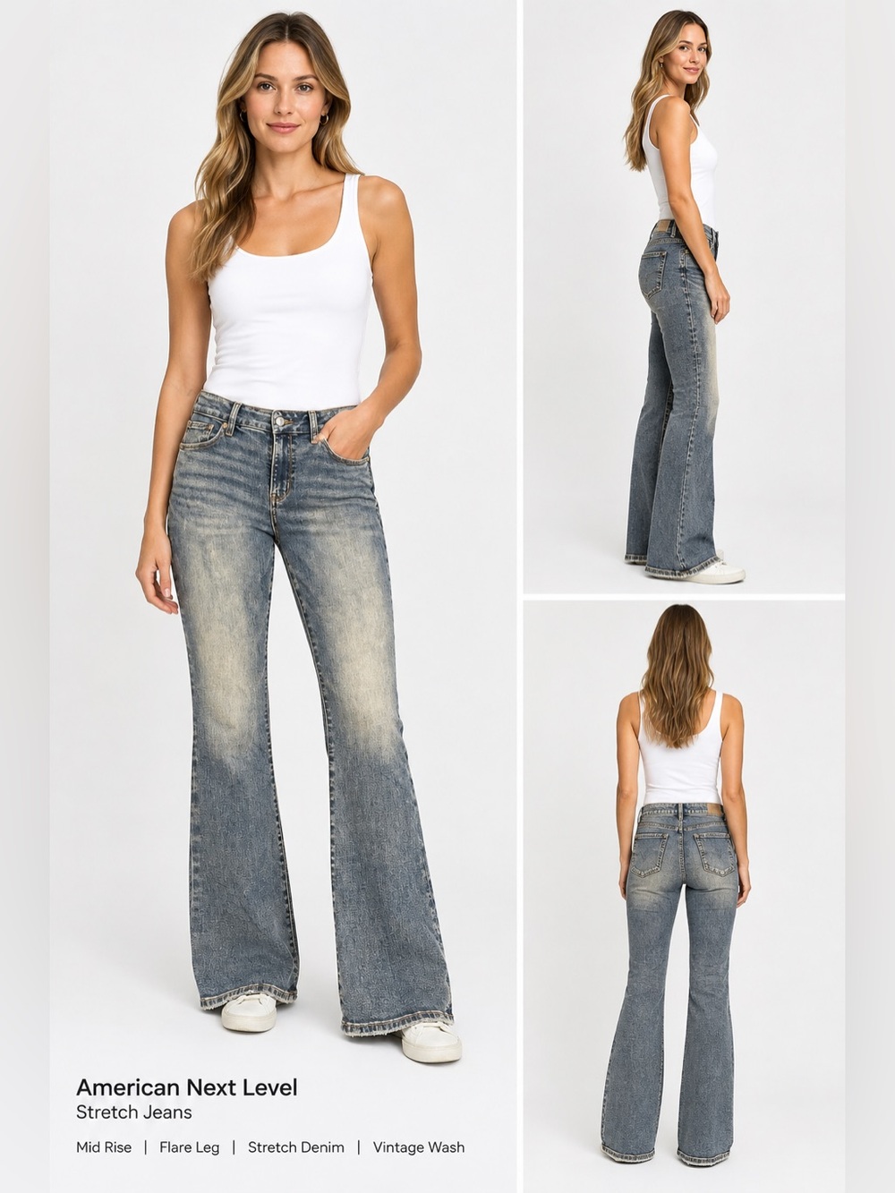 American Next Level Flare Jeans Size 8 Short Stretch Denim Y2K